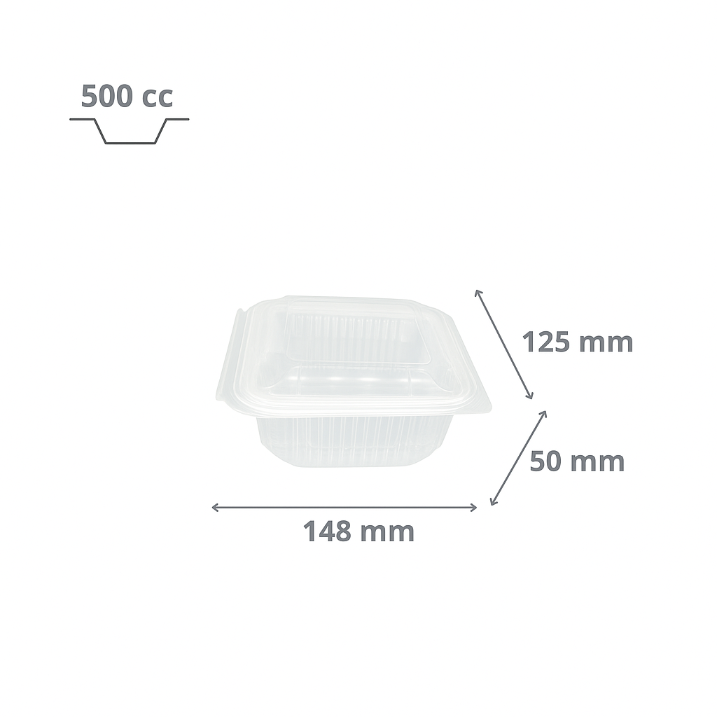 Barquette Micro-ondable 500 cc avec Couvercle à Charnière en Plastique polypropylène (PP)